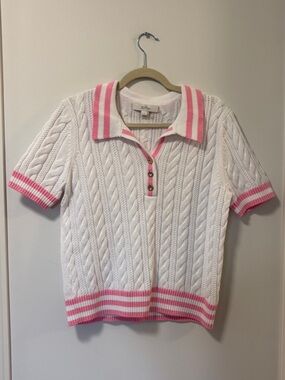 Lilly Pulitzer Short Sleeve Knit Sweater Size Large White Preppy Summer Brunch